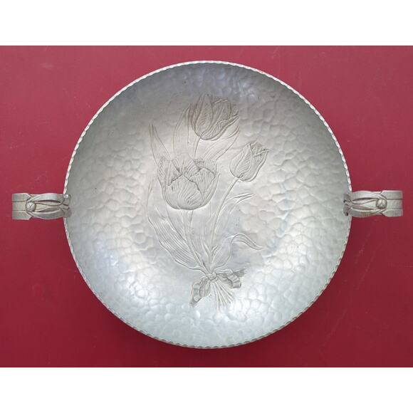 Hand Wrought Creations by Rodney Kent Tulip Handled 10" Aluminum Serving Dish - Picture 1 of 6